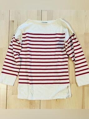 Saint James Authentic Breton Striped Shirt - Cream & Red - XS
